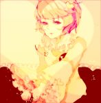  bad_id frills hands heart komeiji_satori long_sleeves pink_eyes short_hair smile touhou twilight wide_sleeves yellow 