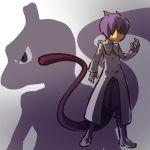  boots coat costume gloves hitec knee_boots male mewtwo moemon personification pokemon pokemon_(game) pokemon_rgby purple purple_eyes purple_hair silhouette solo tail violet_eyes 