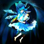  1girl barefoot blue_eyes blue_hair bow cirno f-muco hair_bow ice short_hair solo touhou wings 