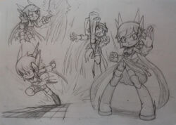  1girl arm_guards boots chinese_knot dragon_girl dragon_horns earphones freedom8oekaki freedom_planet freedom_planet_2 furry furry_female gloves high_kick highres horns kicking sash_lilac shorts sketch traditional_media twintails water_dragon 