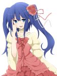  blue_hair bowtie dress flower frills furudo_erika hair_ornament highres nemu_(nebusokugimi) twintails umineko_no_naku_koro_ni 