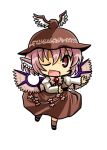  chibi hat headwings mystia_lorelei pink_eyes pink_hair simple_background socha solo touhou transparent_background wings wink 