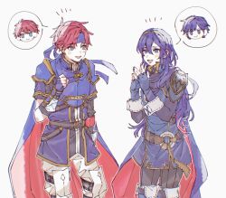  1girl 3boys :d absurdres belt belt_buckle black_belt blue_cape blue_eyes blue_gloves blue_hair blue_headband blush brand_of_the_exalt brown_belt buckle cape chrom_(fire_emblem) eliwood_(fire_emblem) er1ji6ou2004 father_and_child father_and_daughter father_and_son fingerless_gloves fire_emblem fire_emblem:_the_binding_blade fire_emblem:_the_blazing_blade fire_emblem_awakening gloves hair_between_eyes headband highres long_hair long_sleeves looking_at_another lucina_(fire_emblem) multiple_boys o-ring o-ring_belt open_mouth parent_and_child red_cape red_hair roy_(fire_emblem) short_hair short_sleeves smile stepped_on symbol_in_eye tiara two-tone_cape white_background 