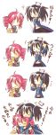  &gt;_&lt; ... 2girls 4koma :d :t =_= \m/ ahoge animal_hat arms_up baguette black_hair blush bread cat_hat chibi closed_eyes comic drill_hair eating food hat hug hug_from_behind kasane_teto multiple_girls open_mouth pink_hair smile takitate toeto_(vocaloid) translated twintails utau vocaloid yokune_ruko |_| 