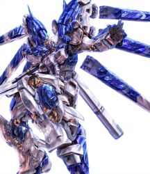  anaheim_electronics beam_rifle bit_(gundam) char's_counterattack char's_counterattack_-_beltorchika's_children commentary_request commission directed-energy_weapon earth_federation energy_gun explosion eye_trail fin_funnels funnels_(gundam) glowing glowing_eyes glowing_object gun gundam hi-nu_gundam highres holding holding_gun holding_weapon light_trail mecha mecha_focus mobile_suit no_humans open_hand outstretched_arm robot science_fiction simple_background skeb_commission solo uungunover v-fin weapon white_background yellow_eyes 