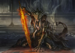  2boys absurdres armor breastplate cape cloak commentary couter cuisses dark_souls_(series) dark_souls_iii draw_souls english_commentary eye_mask fantasy fire flaming_sword flaming_weapon gauntlets greatsword highres holding holding_sword holding_weapon huge_weapon layered_armor lorian_(elder_prince) lothric_(younger_prince) male_focus mask multiple_boys planted planted_sword plate_armor poleyn red_tabard rerebrace sitting smoke stairs steam sword tabard torn_cloak torn_clothes weapon 