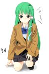  green_eyes green_hair hair_ornament kochiya_sanae lo_(rogu_ryouiki) long_hair school_uniform snake touhou 