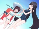  bikini black_hair book glasses hat kazuoki long_hair multiple_girls original purple_eyes swimsuit very_long_hair violet_eyes 