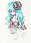 choker colored_pencil_(medium) elbow_gloves eyelashes frills gloves hat lolita_fashion long_hair miri no_nose open_mouth original pink_hair ribbon short_sleeves simple_background sketch solo traditional_media wavy_hair wide_sleeves 