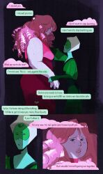  2girls aqua_skin aquiline_nose blush colored_skin commentary english_commentary face_shield fat freckles from_side gem_(steven_universe) height_difference highres homeworld_gem_uniform implied_yuri lips long_hair multiple_girls nose original peridot_facet_6c4t_cut_2xj ringlets rose_quartz_facet_5_cut_5xl short_hair sketch smile speech_bubble standing steven_universe thefaeriemerchant 