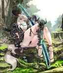  blonde_hair breasts demon_girl gloves horns jeffr katana legs long_hair original single_glove solo sword weapon 
