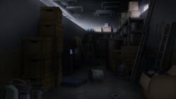  bottle box bucket cabinet cable cardboard_box crate dark dim_lighting game_asset hentai_prison highres indoors industrial_pipe ladder mikago_kotaro no_humans non-web_source official_art scenery self-datamine shelf variant_set visual_novel_cg window 