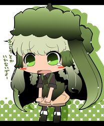  blush_stickers chibi green_eyes green_hair hair_tubes hat nijiirosekai open_mouth original pantyhose personification satsuki_mei_(sakuramochi) tears translation_request 