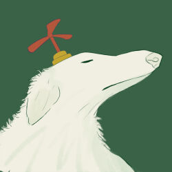  animal animal_focus borzoi closed_eyes closed_mouth dog green_background highres lmk no_humans original propeller_hat simple_background white_dog 