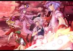  ascot bat_wings blonde_hair blue_eyes blue_hair book bow braid crescent dress fang flandre_scarlet full_moon gloves hair_bow hat hat_bow hong_meiling izayoi_sakuya letterboxed long_hair maid maid_headdress moon multiple_girls open_mouth patchouli_knowledge purple_eyes purple_hair ram_hachimin red_eyes red_hair red_moon redhead remilia_scarlet ribbon short_hair side_ponytail silver_hair skirt smile star touhou twin_braids violet_eyes wings wrist_cuffs 