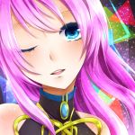  42105269 ;d blue_eyes close-up highres long_hair megurine_luka open_mouth pink_hair smile solo vocaloid wink 