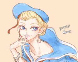  1girl anchor_earrings blonde_hair blue_eyes bracelet chai_5 cosplay daisy_duck disney donald_duck donald_duck_(cosplay) earrings hat humanization jewelry lips lipstick looking_at_viewer makeup malaysiayam_bkk mickey_mouse_&amp;_friends nail_polish shirt short_hair smile solo upper_body 