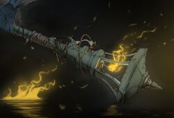  antique_firearm black_background commentary_request fire firelock flintlock gun highres lantern mji_(emucchi) original water weapon weapon_focus 