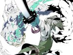  belt hitodama katana konpaku_youmu konpaku_youmu_(ghost) peptide scabbard sheath silver_hair skull solo spot_color sword touhou vest weapon 