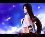  elbow_gloves feathers final_fantasy final_fantasy_vii gloves lips long_hair low-tied_long_hair realistic red_eyes side suspenders tank_top tifa_lockhart zolaida 