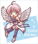 :d ahoge aiyoku_no_eustia akihara_ryo akihara_ryou boots border character_name detached_sleeves eustia_astraea feathered_wings long_hair open_mouth pink_hair smile solo thigh-highs thighhighs white_wings wings 
