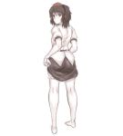  barefoot black_hair bloomers hat highres kneepits kuro_suto_sukii legs looking_back monochrome red_eyes shameimaru_aya short_hair sketch skirt skirt_lift solo tokin_hat touhou 