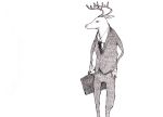  antlers formal male monochrome necktie original reindeer reindeer_antlers solo suit traditional_media white_background yonezu_kenshi 