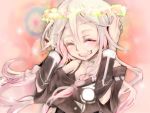  amakura_(islit) bad_id bare_shoulders braid head_wreath highres ia_(vocaloid) jewelry long_hair open_mouth pink_hair ring smile solo twin_braids vocaloid 
