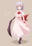  ascot character_name fingernails highres mary_janes miyo_(ranthath) no_hat no_headwear purple_hair red_eyes remilia_scarlet sharp_fingernails sharp_nails shoes short_hair simple_background skirt skirt_set solo touhou wrist_cuffs 