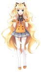  animal_ears bare_shoulders blonde_hair blue_eyes bowtie long_hair looking_at_viewer m-ca seeu simple_background skirt smile solo thigh-highs thighhighs very_long_hair vocaloid white_legwear zettai_ryouiki 