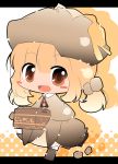  blush_stickers box brown_eyes chibi food hat nijiirosekai open_mouth original personification potato satsuki_mei_(sakuramochi) smile twintails 