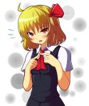  ascot blonde_hair blush fang looking_at_viewer red_eyes rumia short_hair solo the_embodiment_of_scarlet_devil touhou youkai yunomi_chawan 