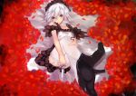  alternate_costume bare_shoulders chain chains crossed_legs garter_straps grey_eyes high_heels highres izayoi_sakuya knife legs_crossed lying maid_headdress parted_lips shoes short_hair silver_hair sitting solo syka thigh-highs thighhighs touhou white_legwear 