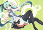  aqua_hair bad_id boots character_name hatsune_miku icyfox long_hair mikupa navel necktie no_panties pointing reclining skirt thigh-highs thigh_boots thighhighs twintails very_long_hair vocaloid 
