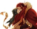  adult armor black_hair cape coat fate/zero fate_(series) greaves hug long_hair lord_el-melloi_ii male multiple_boys red_coat red_hair redhead rider_(fate/zero) tears time_paradox waver_velvet white_background yun_(neo) 