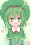  flower green_eyes green_hair hat leaf leaf_on_head no_nose open_mouth original seoi_ha shize_(coletti) solo touhou 
