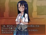  774_(nanashi) bag blue_hair blush brown_eyes cellphone grin hair_ornament hairclip long_hair nagatoro original phone school_uniform shirt skirt smile smirk solo translated translation_request 