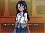  774_(nanashi) bag blue_hair blush brown_eyes hair_ornament hairclip long_hair nagatoro original school_uniform shirt skirt smile solo translated translation_request wide-eyed 