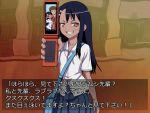  1girl 774_(nanashi) :p bag blue_hair blush brown_eyes cellphone facial_hair goatee grin hair_ornament hairclip long_hair nagatoro original phone school_uniform shirt skirt smile smirk solo tongue translated translation_request v v_over_eye 