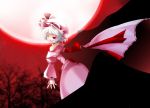  bare_shoulders bat_wings bow bridal_gauntlets dress full_moon hat highres moon open_mouth red_eyes remilia_scarlet shaen short_hair silver_hair solo touhou wings 
