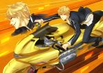  blonde_hair carnival_phantasm casual fate/stay_night fate_(series) gilgamesh highres male motor_vehicle motorcycle red_eyes short_hair solo vehicle wolfsea 