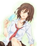 brown_eyes brown_hair highres hirosaki_(loireag) necktie open_mouth popsicle sleeves_rolled_up solo touhou usami_renko wink 