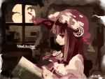  book character_name crescent crescent_moon dated fuukadia_(narcolepsy) govurin hat long_hair moon patchouli_knowledge profile purple_hair red_eyes solo touhou window 