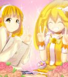  ^_^ bad_id big_hair blonde_hair choker closed_eyes cure_peace double_v dual_persona earrings eyes_closed flat_chest flower grin hair_ornament hairband hairclip jewelry kise_yayoi long_hair magical_girl magister magister_(bigbakunyuu) precure rose school_uniform sketchpad smile smile_precure! tears v yellow_eyes 