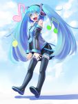  black_legwear blue_eyes blue_hair boots detached_sleeves hair_ribbon hatsune_miku headset heart heart-shaped_pupils highres long_hair musical_note necktie open_mouth patorishia ribbon shirt skirt smile solo symbol-shaped_pupils thigh-highs thigh_boots thighhighs twintails v_arms vocaloid 