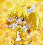  blonde_hair blush choker cure_peace double_v hair_ornament head_wings heart highres kise_yayoi looking_at_viewer magical_girl precure puffy_sleeves smile_precure! solo tisk v yellow yellow_background yellow_eyes 