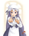  :&lt; ayase_yue bell bonnet braid bunches bustier hair_bell hair_ornament kasuga_yukihito long_hair mahou_sensei_negima! pointing pointing_at_viewer purple_eyes purple_hair solo twin_braids twintails violet_eyes 