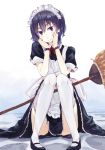  apron black_hair broom hands_on_own_cheeks hands_on_own_face hrd knees_together_feet_apart maid maid_headdress mary_janes original shoes short_hair sitting smile solo thigh-highs thighhighs white_legwear 