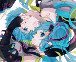  1girl blue_eyes blue_hair chidori_(@rom) detached_sleeves flower genderswap hatsune_miku hatsune_mikuo vocaloid 