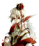  1boy crown feathers inpells male original pointy_ears red_eyes ribbon simple_background solo white_background white_hair 